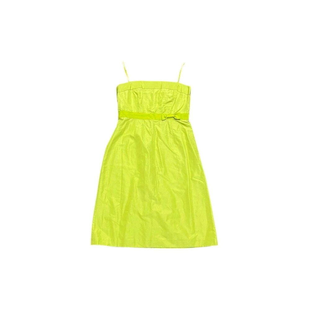 1990s Y2k J.Crew bright lime green silk dress w bow size small